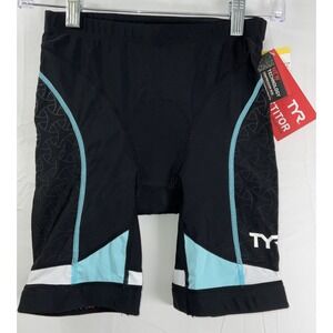 NWT Women's TYR Competitor 8" Triathlon Shorts Black & Light Blue Size‎ XS